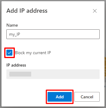 【Microsoft Clarityで自分のIPを除外する設定】Block my current IPをクリックする