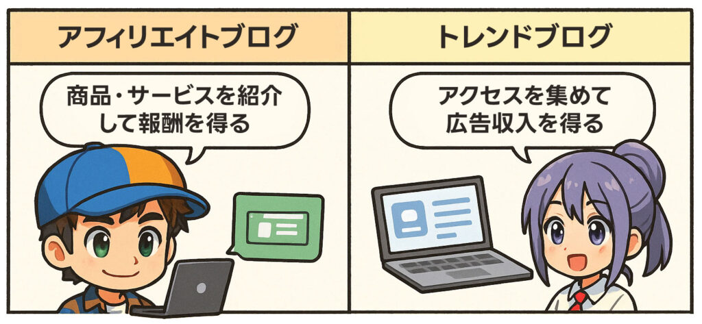 アフィリエイトブログとトレンドブログの違い