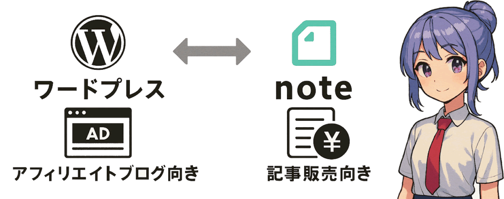 ワードプレスブログはアフィリエイト向き、noteは記事販売向き